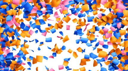 Blue Pink and Orange Confetti Falling on White Background