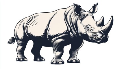 Fototapeta premium Grayscale Illustration of a Rhinoceros in Profile