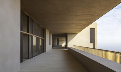 Obraz premium Modern architectural design featuring a spacious corridor overlooking a scenic view