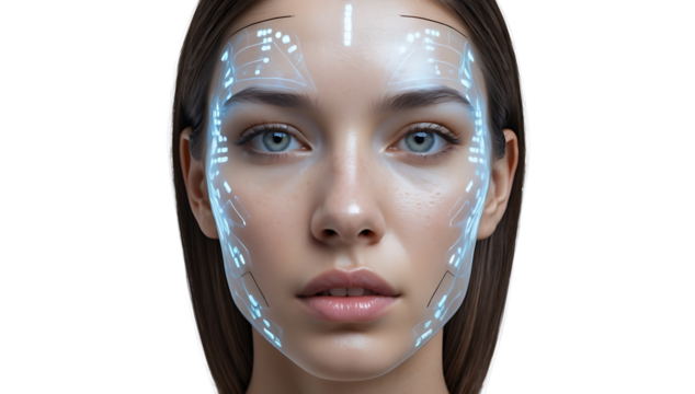 Woman Face scaning with a transparent background