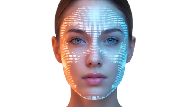 Woman Face scaning with a transparent background