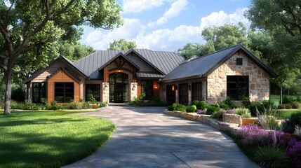 Modern Farmhouse Dream Home Exterior Design Luxurious Stone and Wood