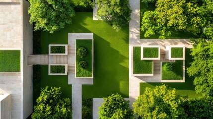 Aerial View of Modern Green Architecture Landscaping Design