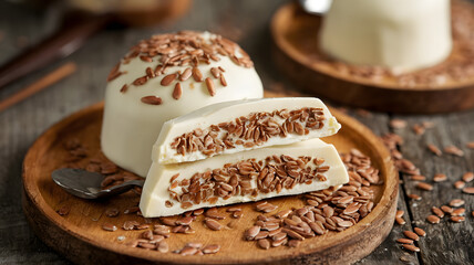 White chocolate filled with flaxseed and vanilla cream