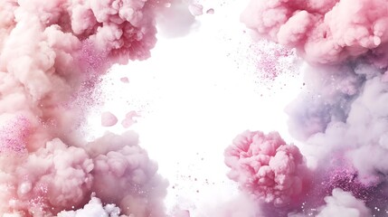 Fototapeta premium Pink, purple ink clouds, white background, design