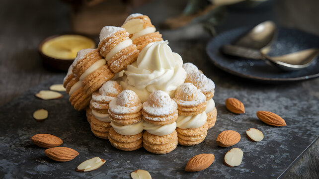 White chocolate cream and almond dacquoise