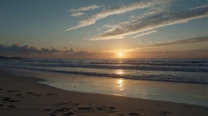 Obraz premium Serene Sunset Over Coastal Beachscape