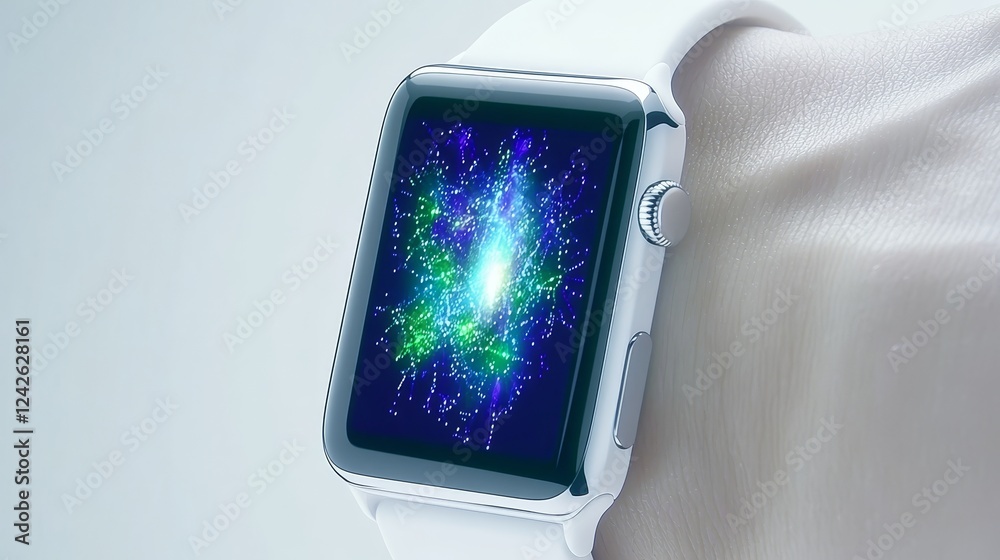 Poster smartwatch displaying abstract data visualization