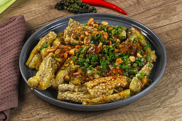 Asian cuisine baked eggplant with peanut