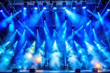 Obraz premium A stage with blue lights and smoke