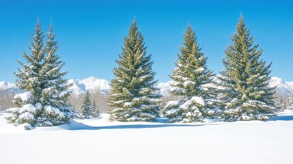 SnowyEvergreenTreesWinterMountainLandscape