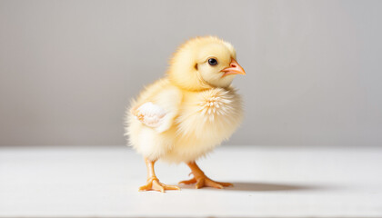 Fototapeta premium Baby chick standing on white surface