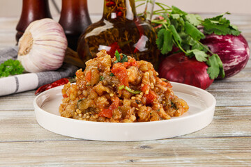 Grilled vegetables salad - Eggplant, tomato and pepper