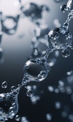 Close-up of Water Droplets Forming a Chain, Abstract Liquid Structure with Depth of Field