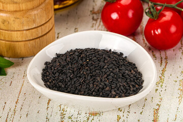 Black sesame seeds in the bowl