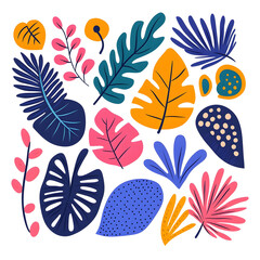 Colorful Tropical Leaves and Plants on a Black Background Design