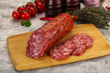 Italian pork Salchichon sausage with slices