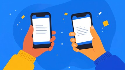 Close-up of hands holding a smartphone, showing a text conversation between two people.