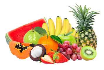 Tropical fruits isolated on white background