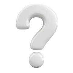 3D White Question Mark with Glossy Texture on Transparent Background