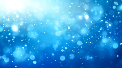 Blurry blue water surface with shimmering bubbles and gentle splashes, illuminated by sunlight, creating a tranquil natural background