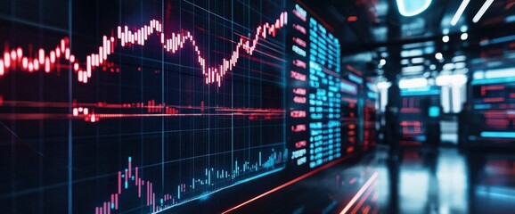 Stock trading strategy showing market rise in a futuristic display
