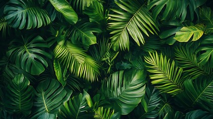 Lush Green Tropical Foliage Background