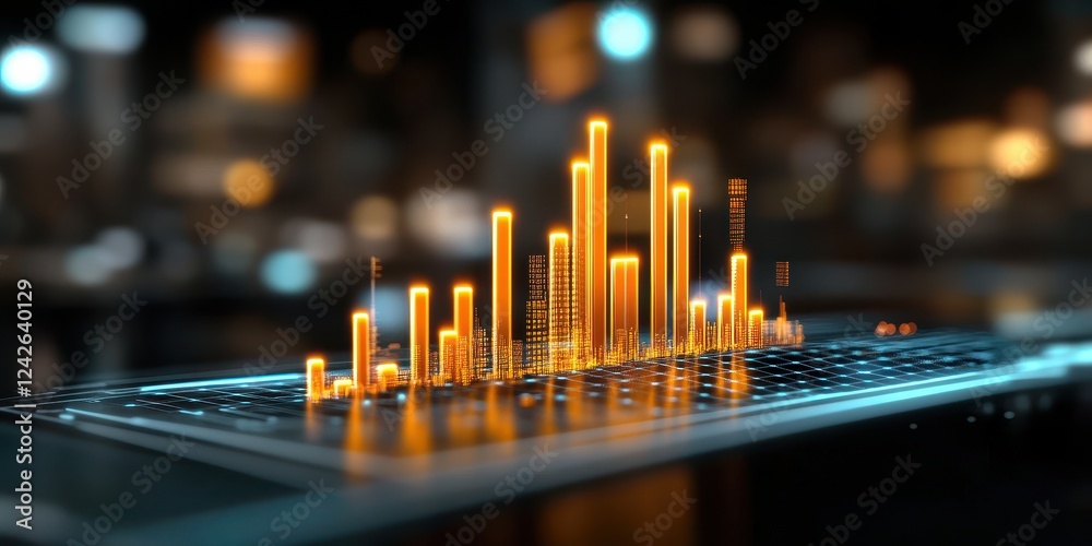 Poster futuristic data visualization displaying glowing analytics digital environment interactive graphics 