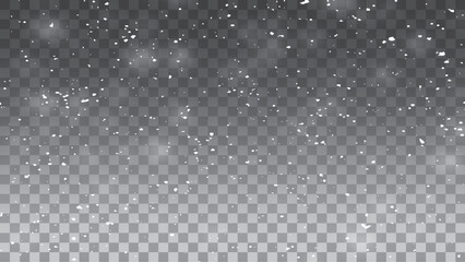 Christmas snowflakes on a transparent background. Snow flakes, snow background. Snow storm effect, blurred, cold wind with snow.