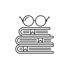 Outline Book with Glasses icon, symbolizing reading and in-depth study.