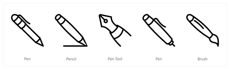 A set of 5 design icons as pen, pencil, pen tool