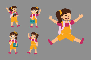 Set o Children Girl Activity in the School 