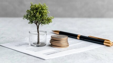 Growing investment coins & tree on contract