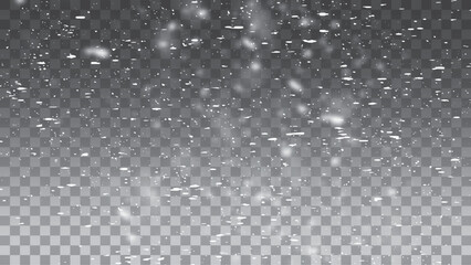 Christmas snowflakes on a transparent background. Snow flakes, snow background. Heavy snowfall, snowflakes in different shapes and forms.