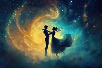 Celestial Embrace A Couple Dances Among The Stars