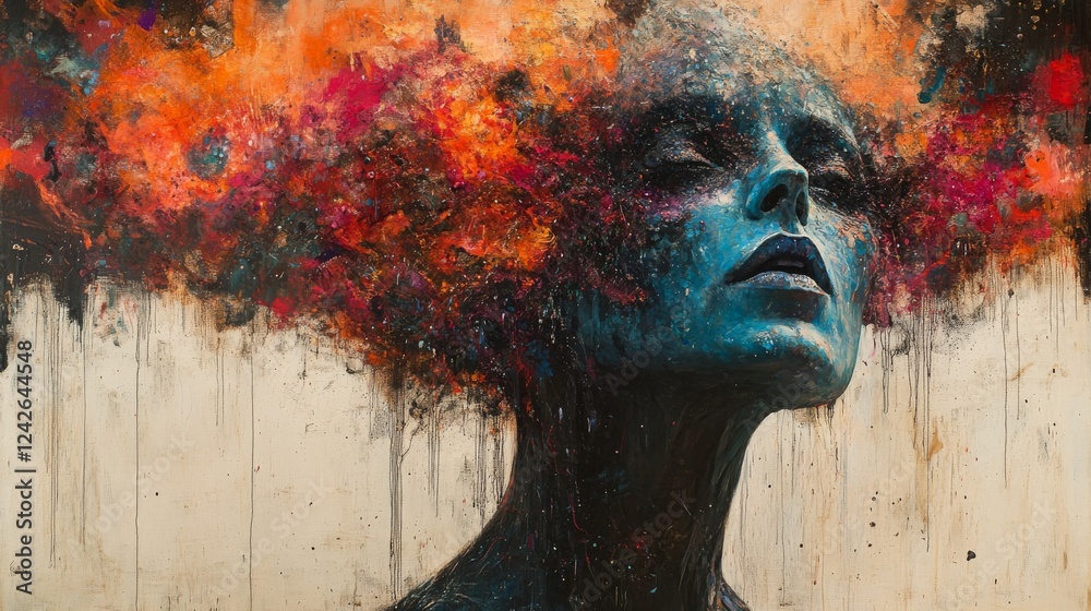 Aufkleber inner fire: an abstract portrait of emotive intensity, exploring the interplay of raw emotion and in