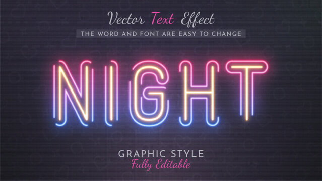 Neon Night Editable Text Effect, Graphic Style