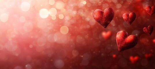 Obraz premium Red hearts float on bokeh background; Valentine's Day card