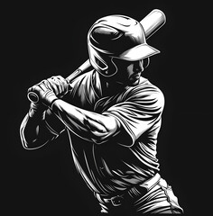 Black and white vector graphic of a baseball player with a bat in a standing position,