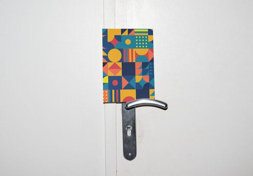 Mockup of a Signal Paper Attached to a Door Handle