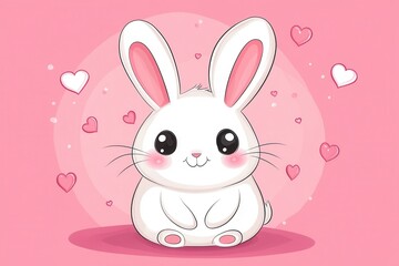 Obraz premium Adorable White Rabbit with Pink Hearts