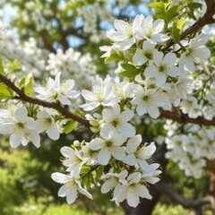 Obraz premium delicate white blossoms in profusion on an oak tree branch , nature, bloomage, blossoms