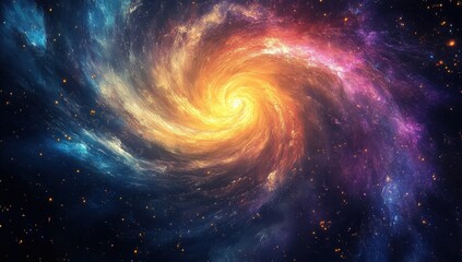 Obraz premium Cosmic Spiral: A mesmerizing spiral galaxy bursts with color, Its swirling arms of gas, dust, and stars create a vibrant display of cosmic beauty.