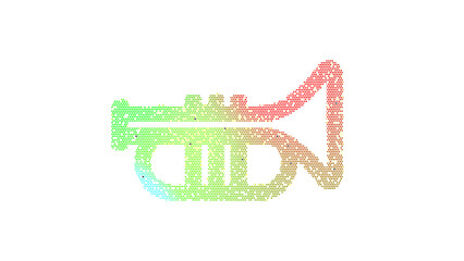 Icon trumpet is made up of LED square shapes. There are bright diodes and there are black dead diodes