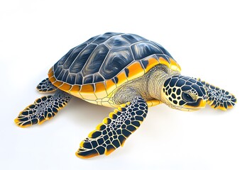 Obraz premium A vibrant sea turtle with yellow and dark shell patterns