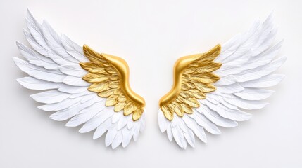Obraz premium Elegant White and Gold Angel Wings - Symbolizing purity, grace, protection, faith, and freedom, these elegant angel wings are a stunning decorative piece.
