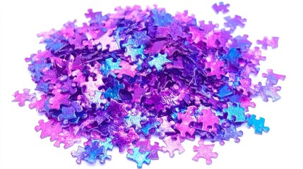 Naklejka premium Sparkling Purple and Blue Puzzle Pieces Scattered