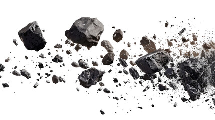 Cluster of Asteroids Floating in Space isolated on transparent white background, clipping path