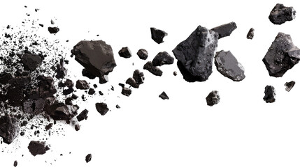 Cluster of Asteroids Floating in Space isolated on transparent white background, clipping path