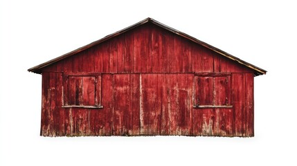 Fototapeta premium A rustic wooden house wall painted in deep red with visible natural grain, photographed from a straight-on mid-range view